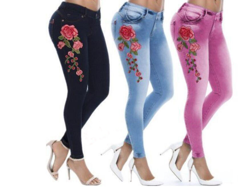 SZ 60173-3 Womens Fashion Sexy Floral Print Skinny Jeans Denim Long Pants